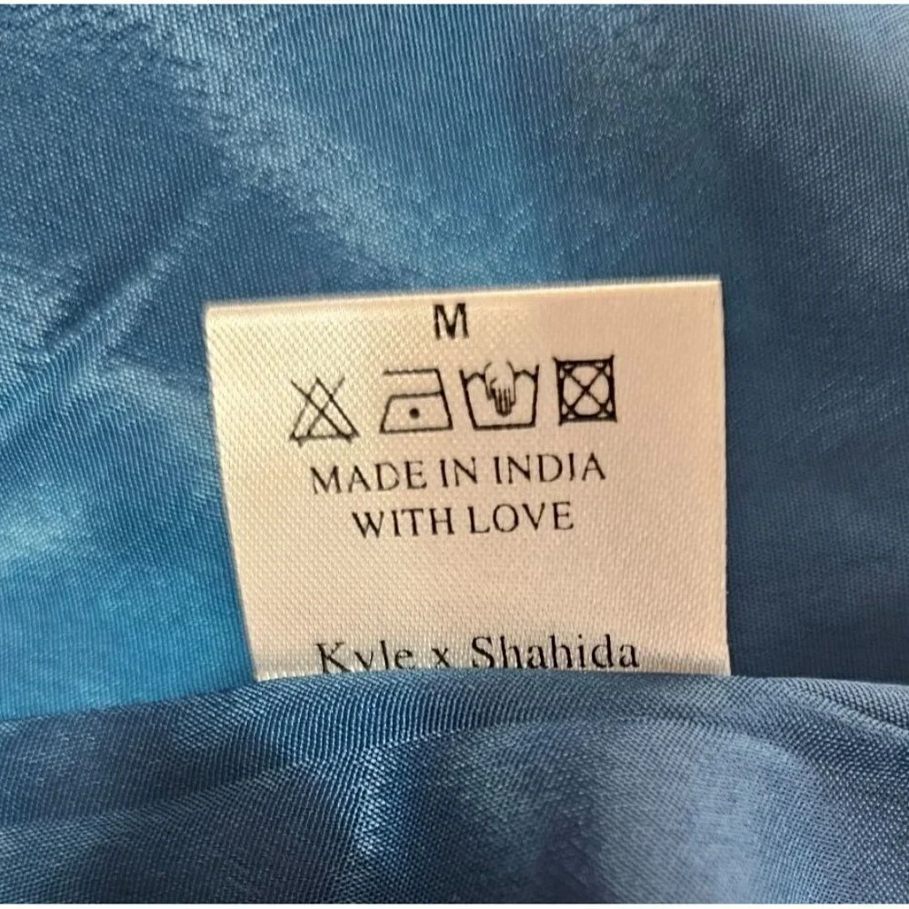 Kyle x Shahida designer blue silk long jacket blazer long slit sleeves size M - Picture 12 of 12